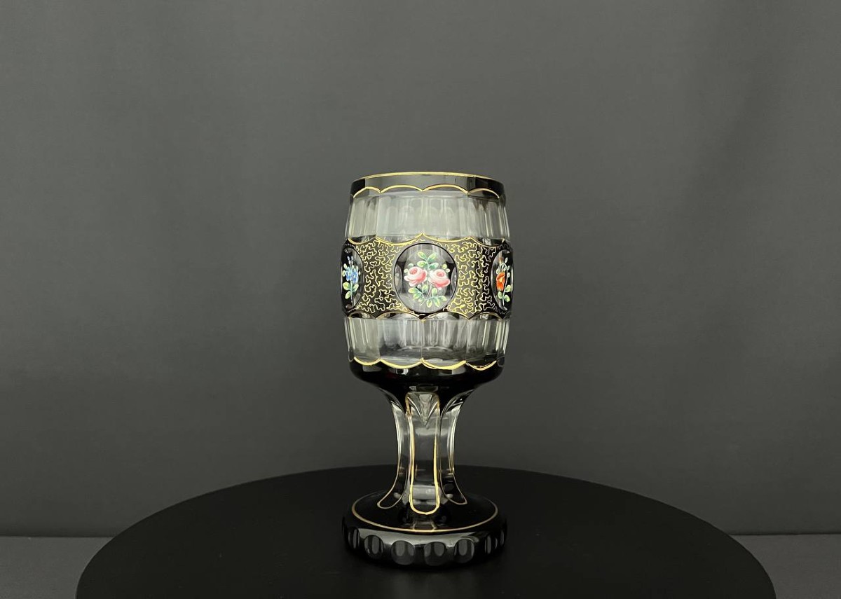 Ruby-colored Bohemian Crystal Stemmed Glass, Late 19th Century