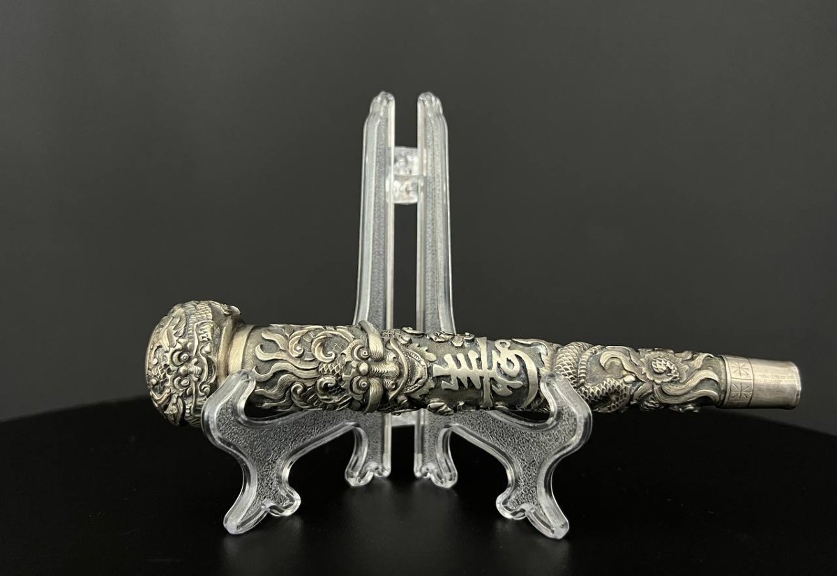 Poignée de canne en argent sculpté, Chine, fin XIXe – début XXe siècle-photo-3