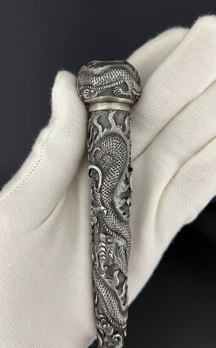 Poignée de canne en argent sculpté, Chine, fin XIXe – début XXe siècle-photo-4