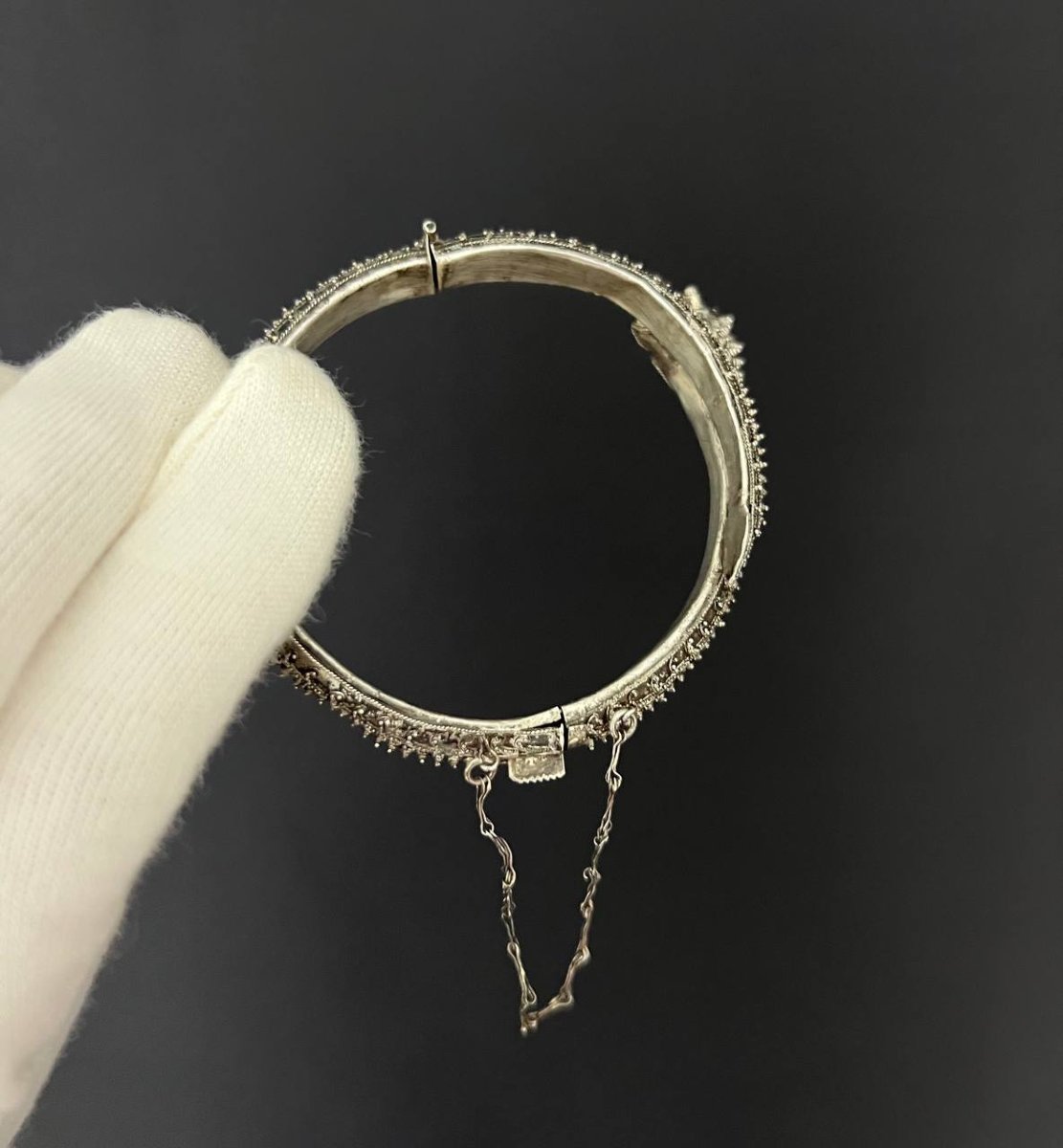 Bracelet rigide ancien asiatique à décor de dragon-photo-6