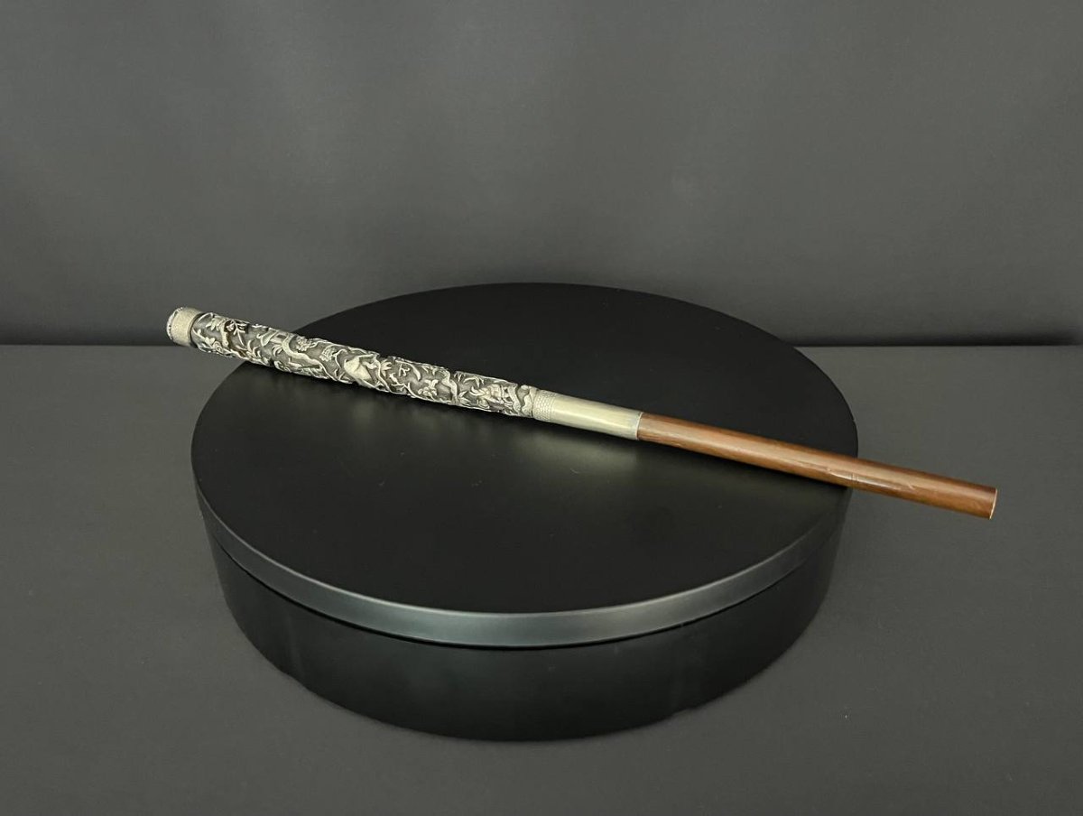 Silver Umbrella Handle, Chinese Decoration, Late 19th – Early 20th Century-photo-1