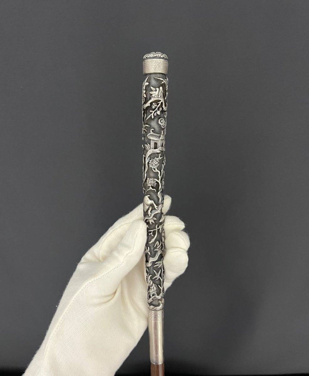 Silver Umbrella Handle, Chinese Decoration, Late 19th – Early 20th Century-photo-7