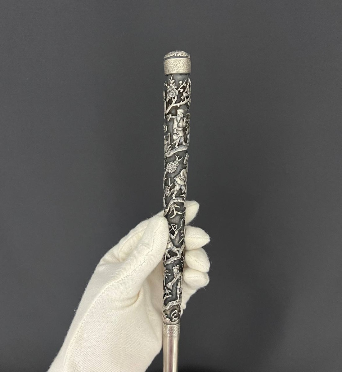Silver Umbrella Handle, Chinese Decoration, Late 19th – Early 20th Century
