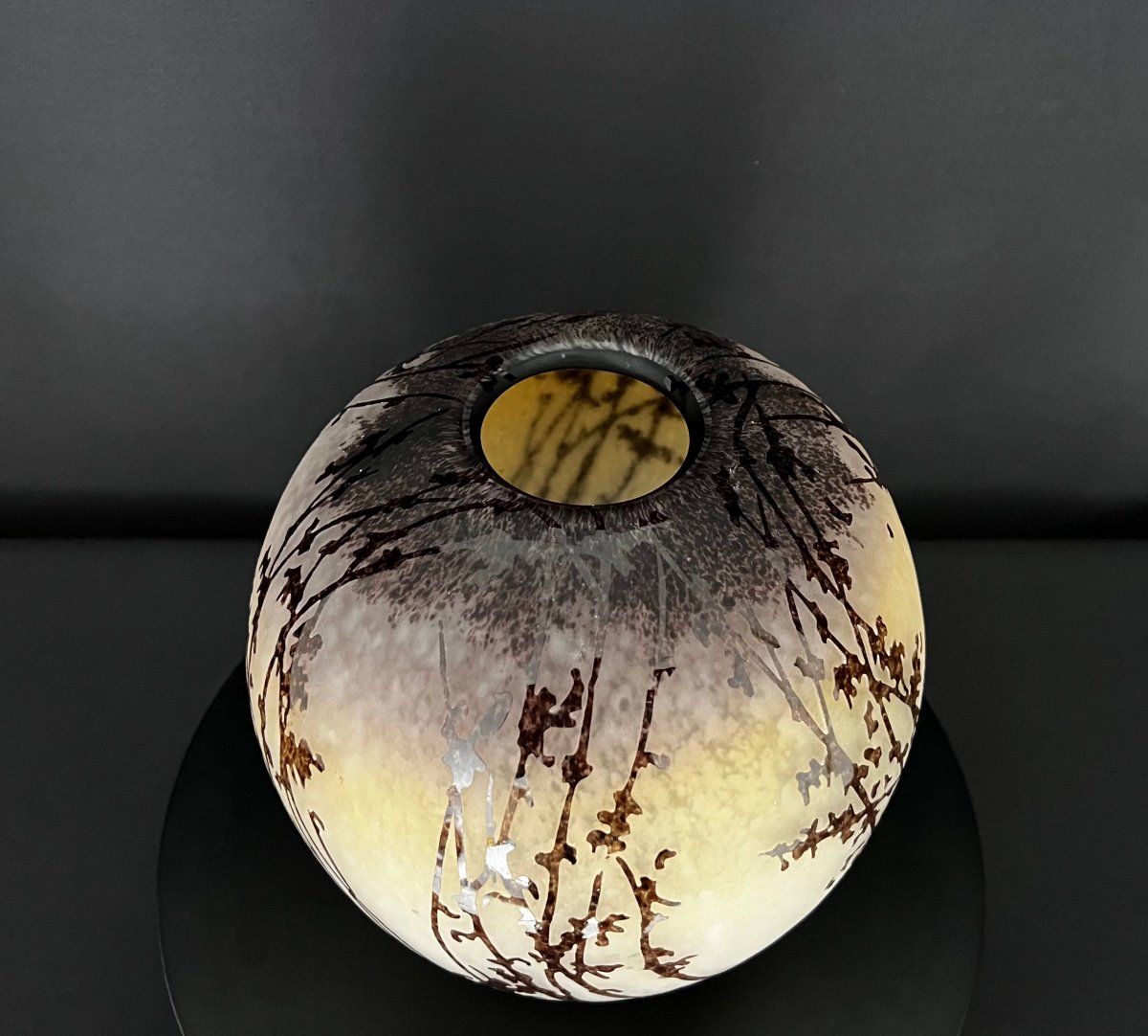 Multi-layered Glass Ball Vase With Engraved Decoration Of Flowering Branches, Nancy School-photo-2