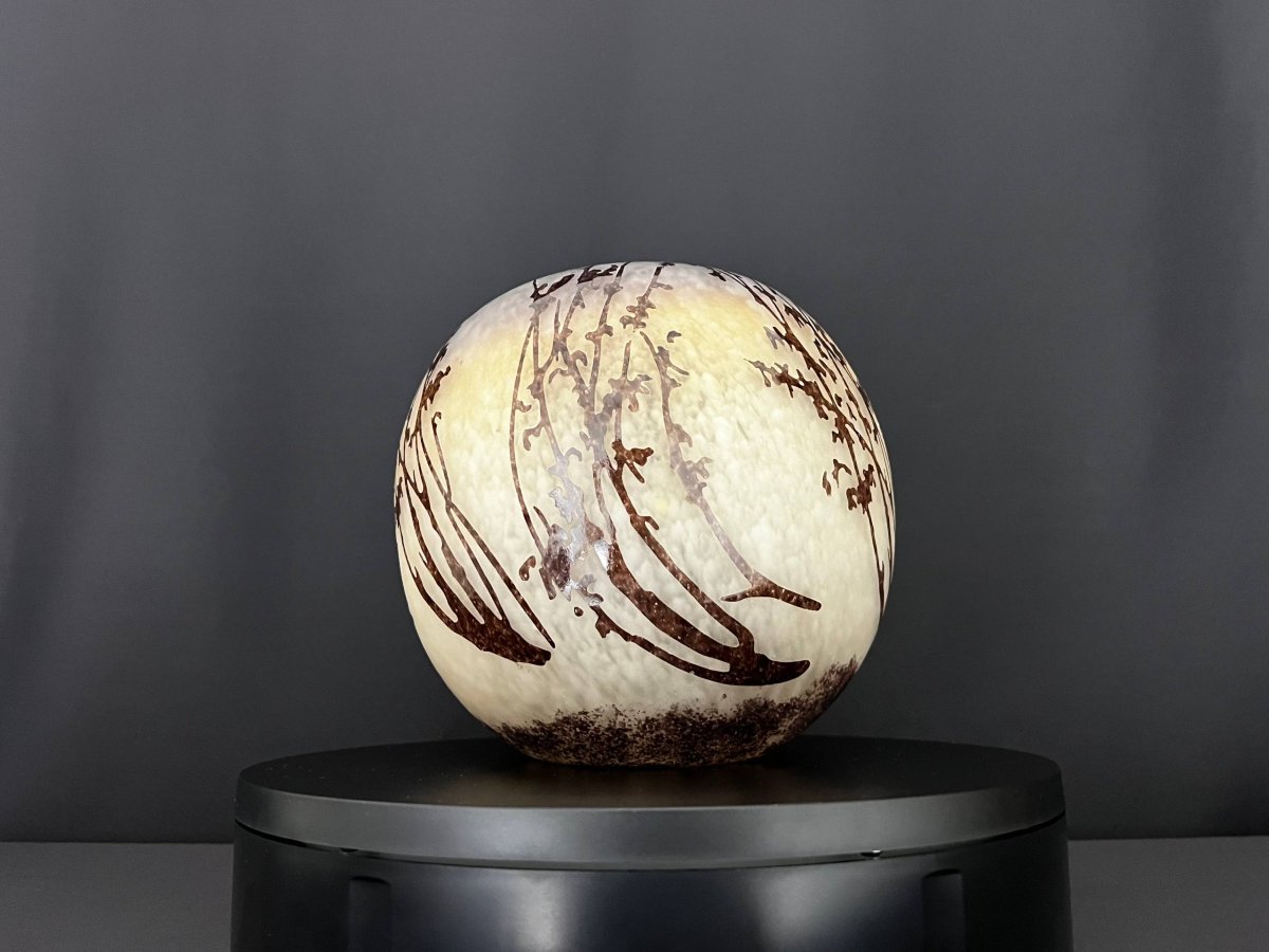 Multi-layered Glass Ball Vase With Engraved Decoration Of Flowering Branches, Nancy School-photo-6