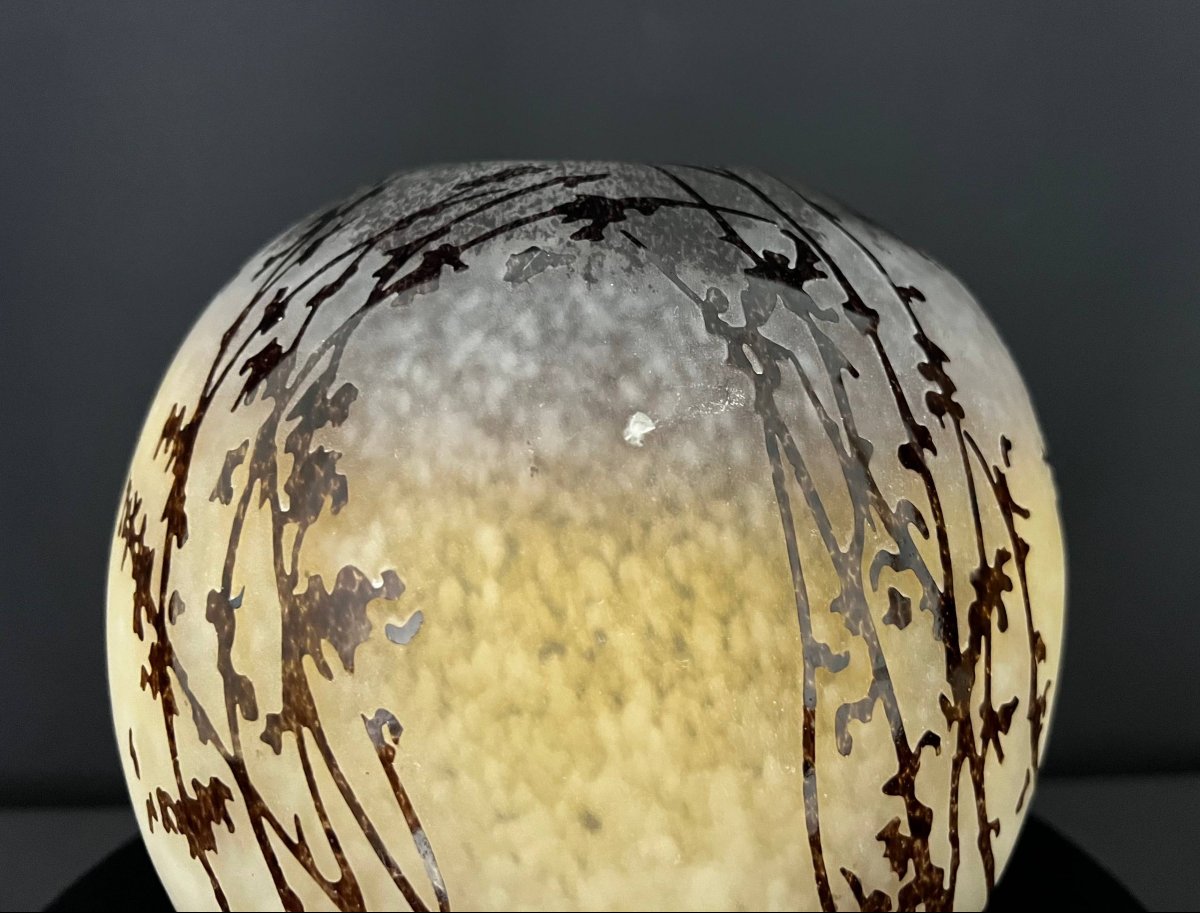 Multi-layered Glass Ball Vase With Engraved Decoration Of Flowering Branches, Nancy School-photo-8