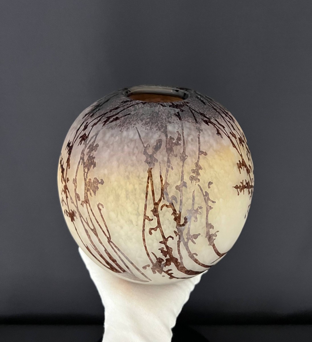 Multi-layered Glass Ball Vase With Engraved Decoration Of Flowering Branches, Nancy School