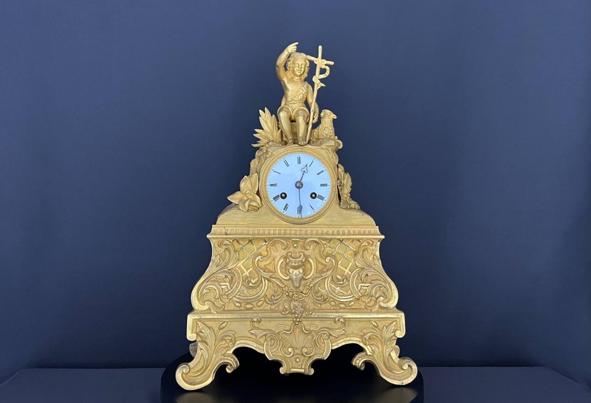 Gilt Bronze Clock Depicting The Child Saint John The Baptist, Louis-philippe Period-photo-2