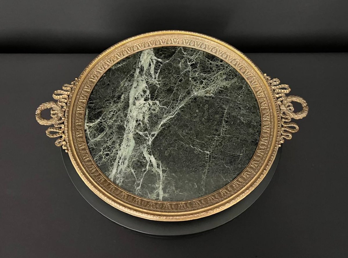 Patinated Bronze And Green Marble Top, Louis XVI Style, Napoleon III Period-photo-2