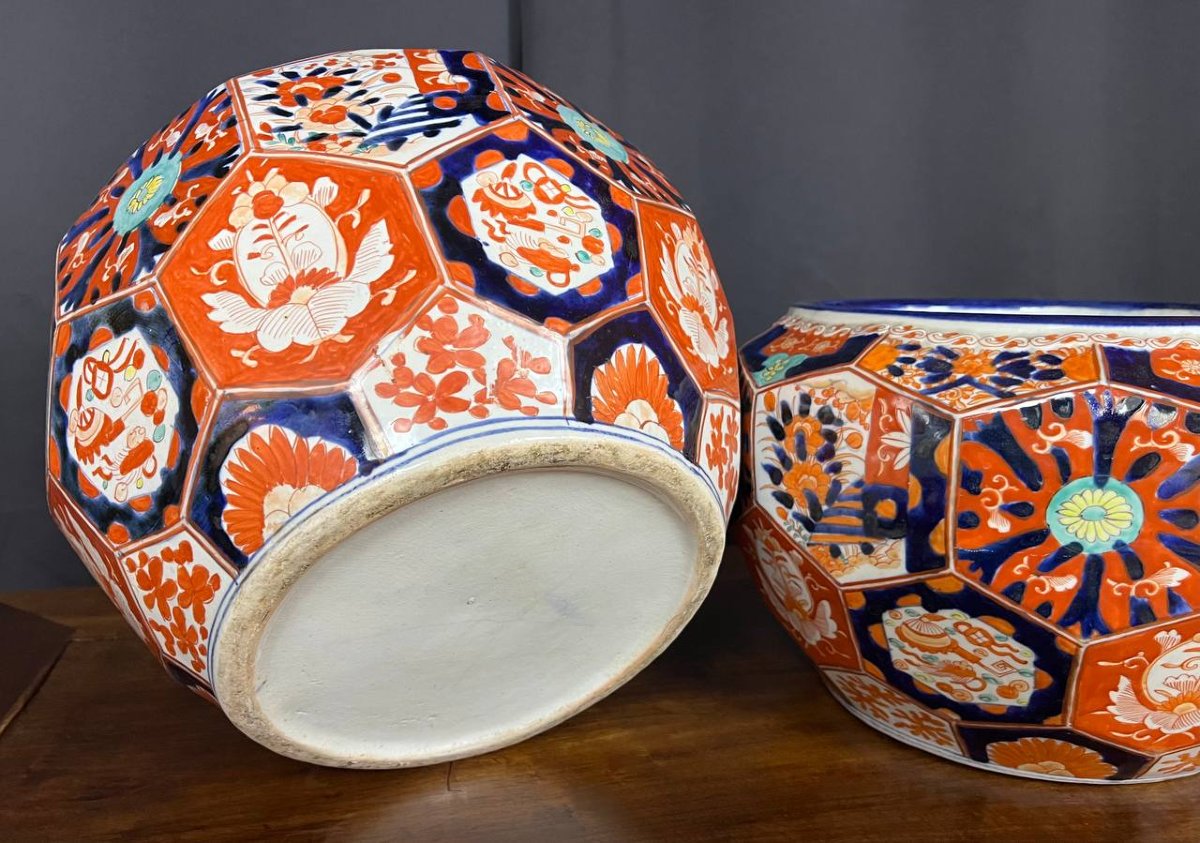 Paire de grands cache-pots en céramique décor Imari-photo-8