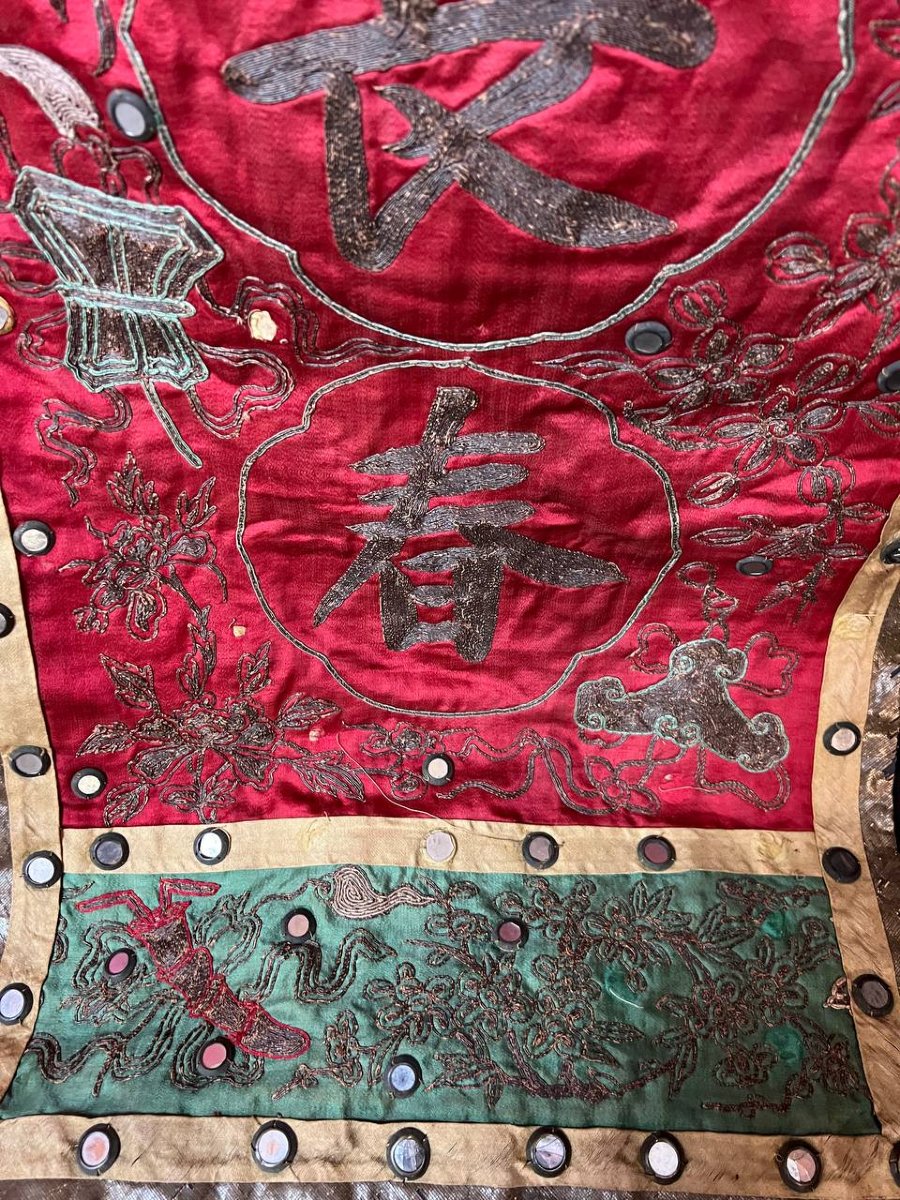 Grand panneau textile chinois brodé – Fin de la dynastie Qing-photo-2