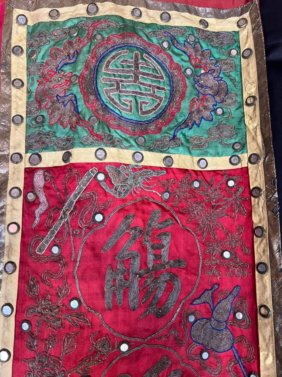 Grand panneau textile chinois brodé – Fin de la dynastie Qing-photo-7