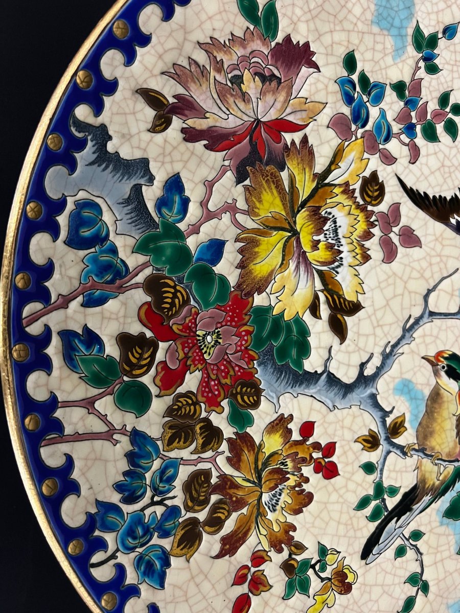 Large Decorative Longwy Enamel Platter-photo-3