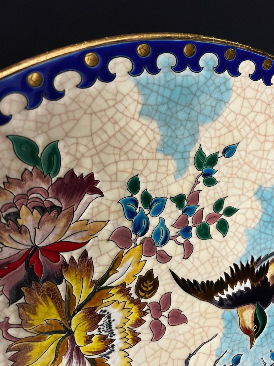 Large Decorative Longwy Enamel Platter-photo-4