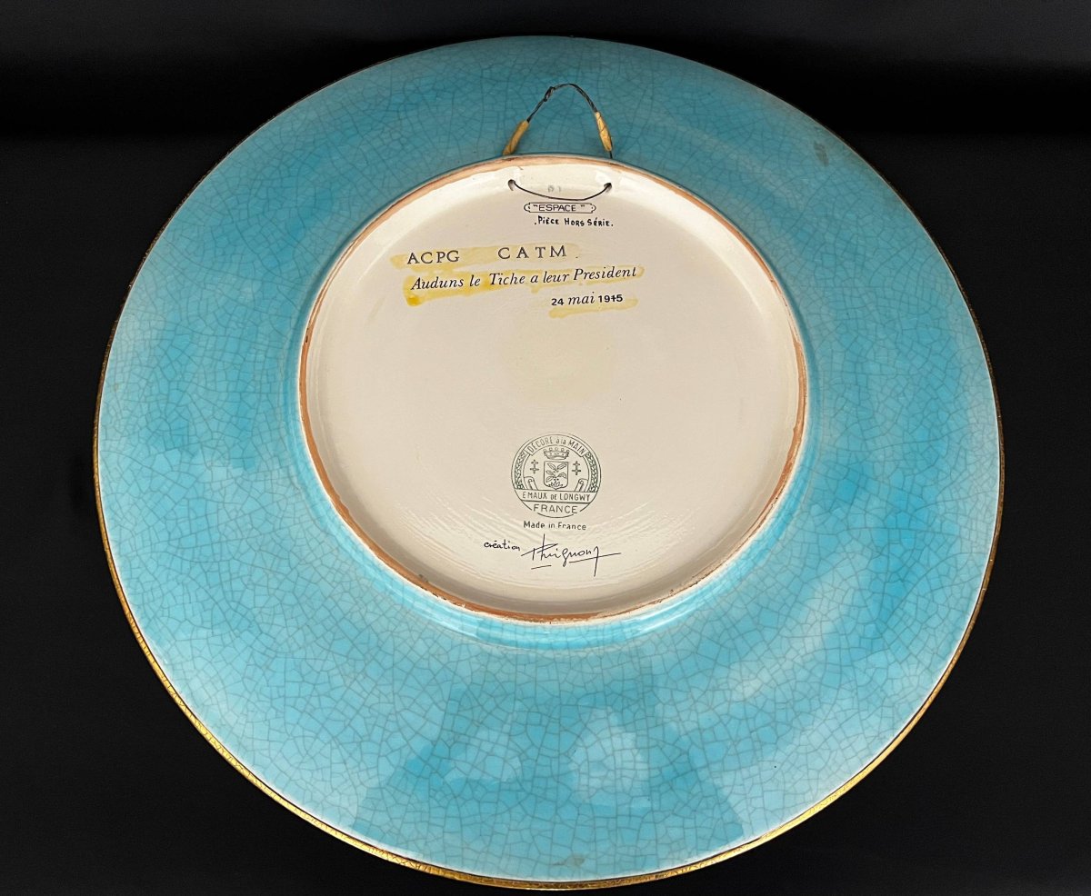 Large Decorative Longwy Enamel Platter-photo-7