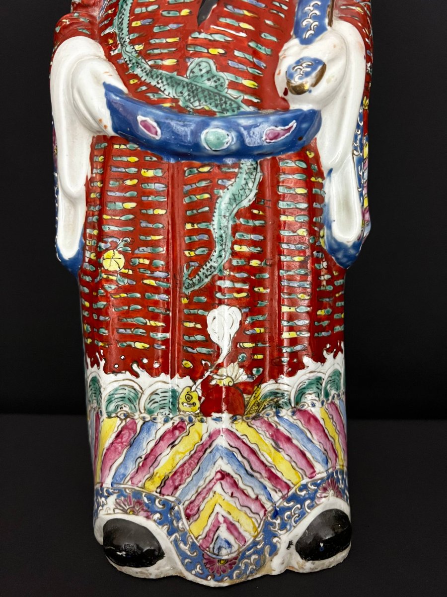 Large Polychrome Porcelain Figurine Representing Lu XIng, God Of Prosperity-photo-1