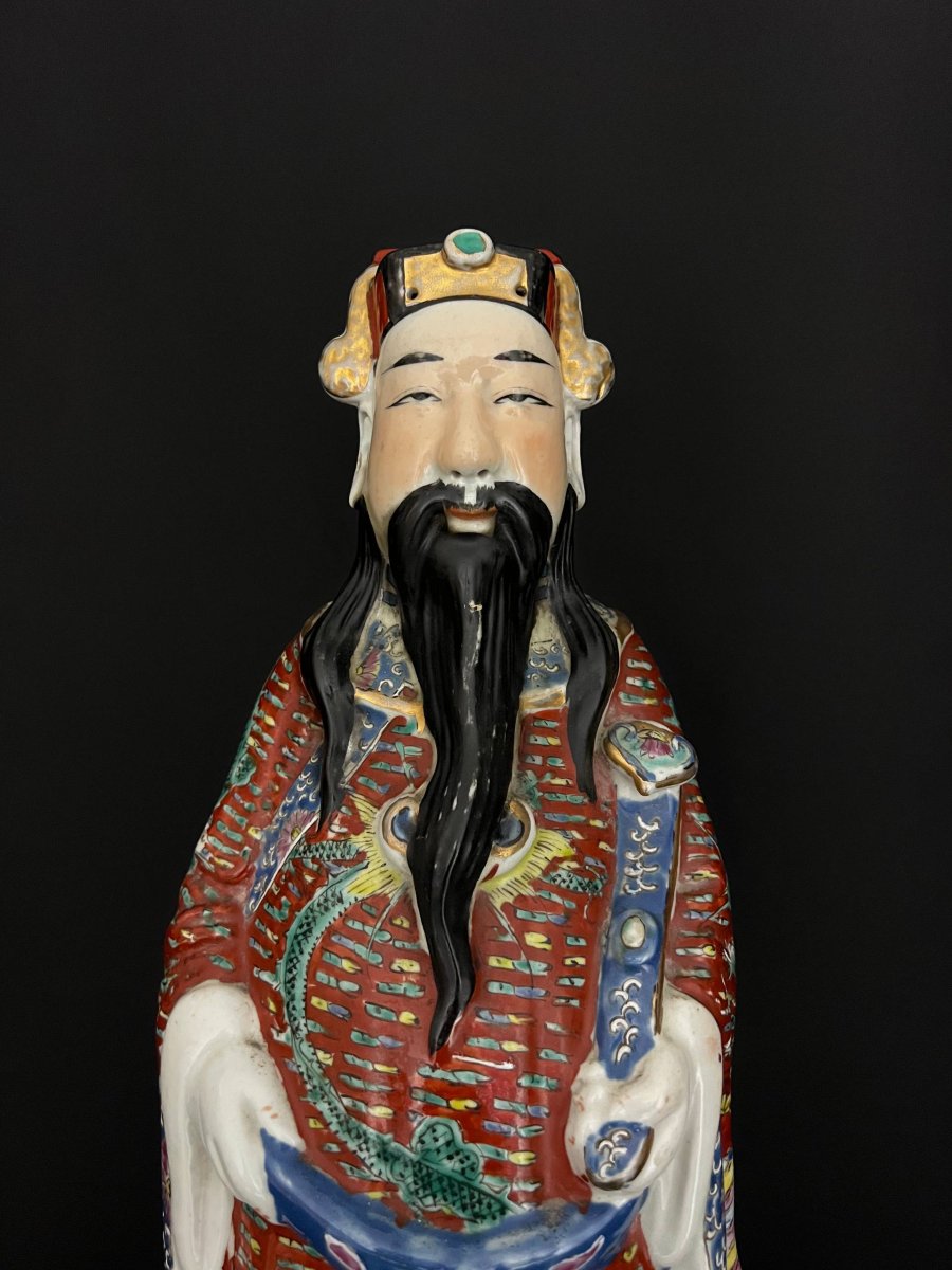 Large Polychrome Porcelain Figurine Representing Lu XIng, God Of Prosperity-photo-2