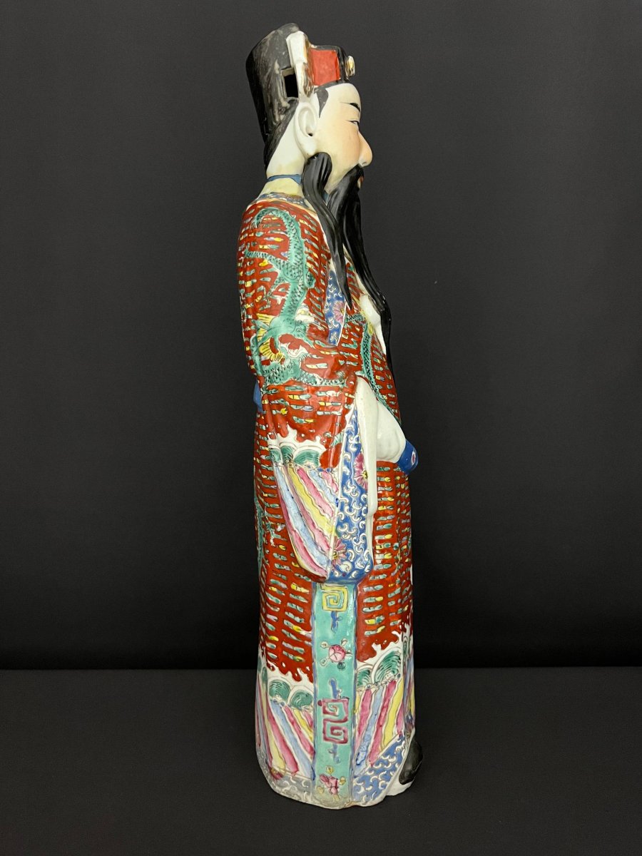 Large Polychrome Porcelain Figurine Representing Lu XIng, God Of Prosperity-photo-3