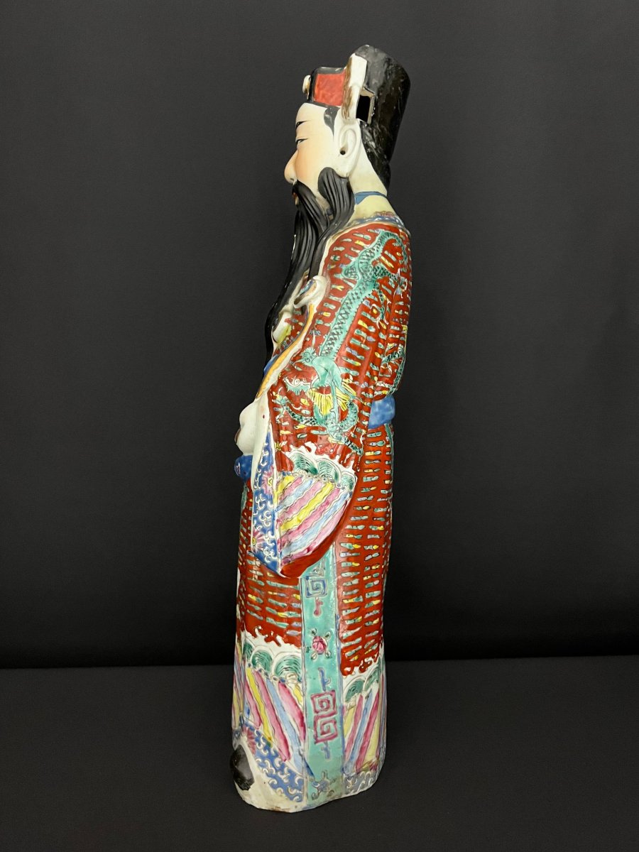 Large Polychrome Porcelain Figurine Representing Lu XIng, God Of Prosperity-photo-4