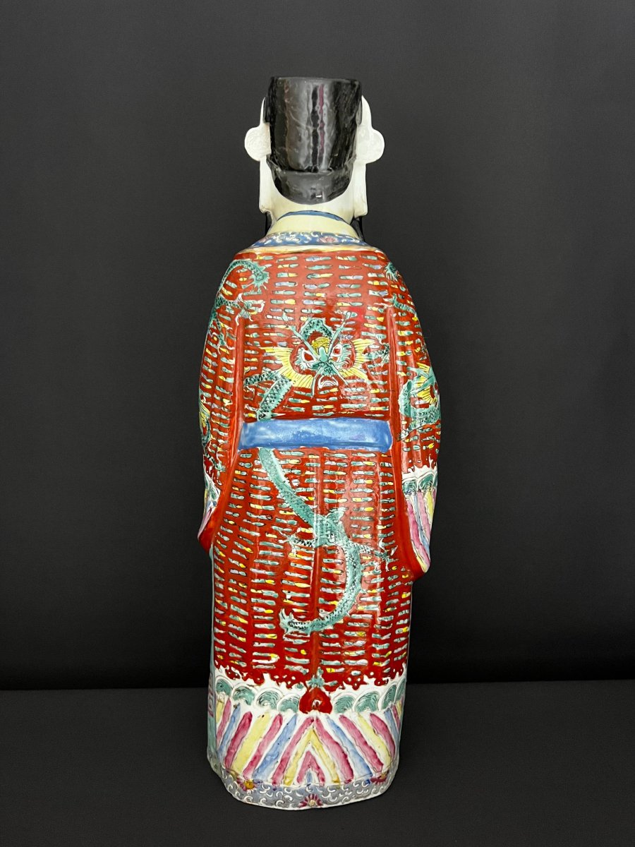 Large Polychrome Porcelain Figurine Representing Lu XIng, God Of Prosperity-photo-5