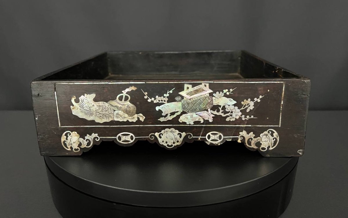 Antique Wooden Tray With Mother-of-pearl Decoration, Vietnam, Late 19th – Early 20th Century-photo-2