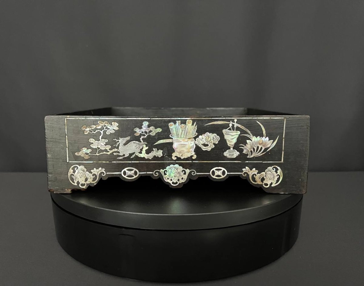 Antique Wooden Tray With Mother-of-pearl Decoration, Vietnam, Late 19th – Early 20th Century-photo-3