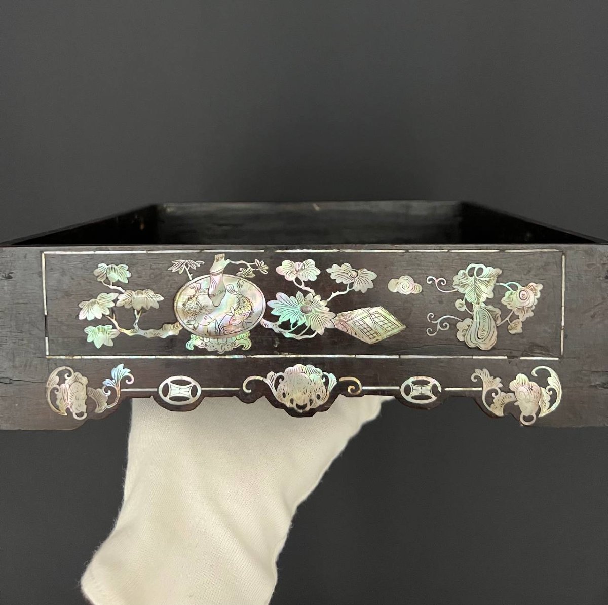 Antique Wooden Tray With Mother-of-pearl Decoration, Vietnam, Late 19th – Early 20th Century-photo-4