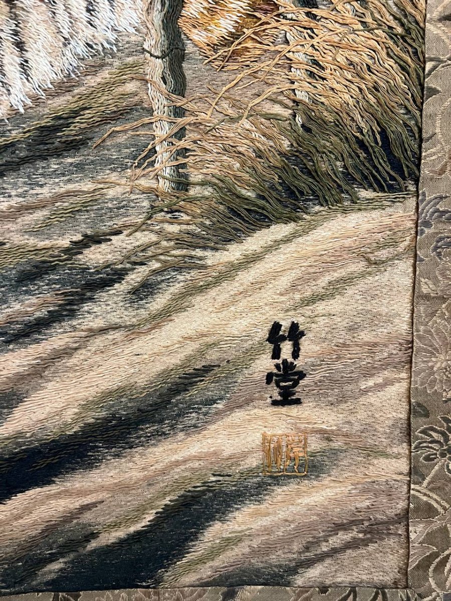 Pair Of Antique Embroideries, Probably Designed By Kishi Chikudō (1826–1897)-photo-2