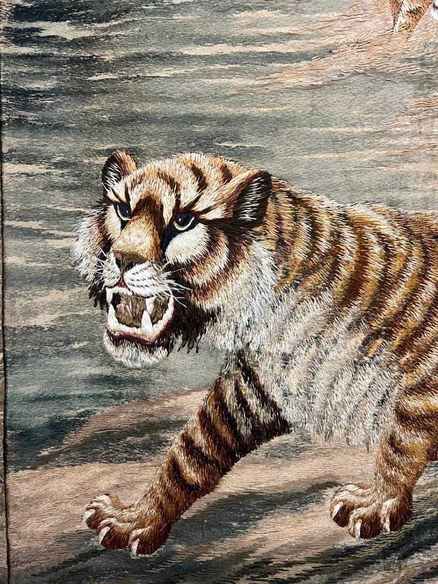 Pair Of Antique Embroideries, Probably Designed By Kishi Chikudō (1826–1897)-photo-3