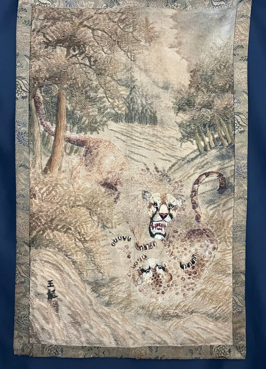 Pair Of Antique Embroideries, Probably Designed By Kishi Chikudō (1826–1897)-photo-4