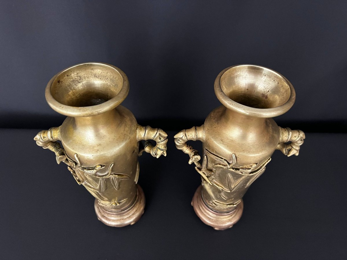 Pair Of Bronze Vases Decorated With Bamboo And Birds, Vietnam-photo-6