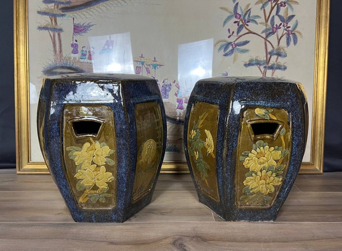 Paire de tabourets en terre cuite vernissée, Chine-photo-2