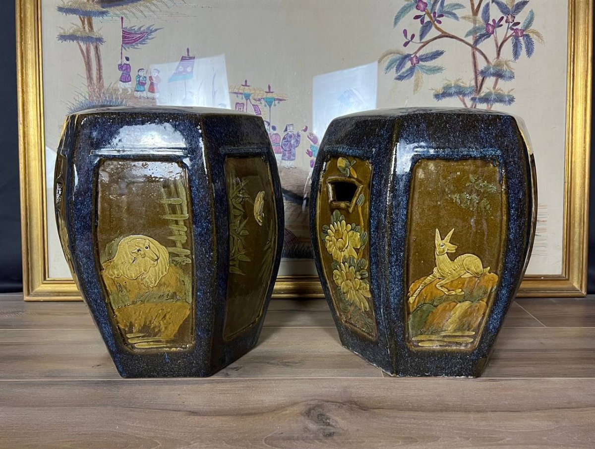 Paire de tabourets en terre cuite vernissée, Chine-photo-3