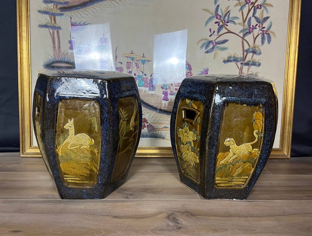 Paire de tabourets en terre cuite vernissée, Chine-photo-4