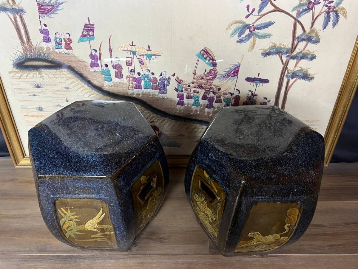 Paire de tabourets en terre cuite vernissée, Chine-photo-5