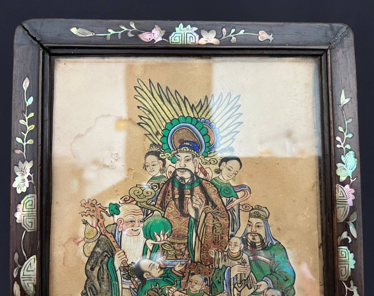 Chinese Hardwood Table Screen Inlaid With Mother-of-pearl, 19th Century-photo-3