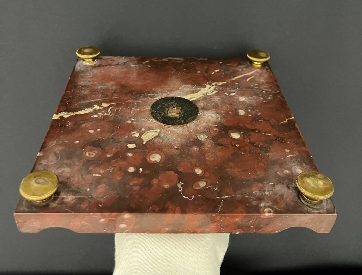 Encrier ancien en marbre rouge et bronze doré – fin XIXe siècle-photo-6