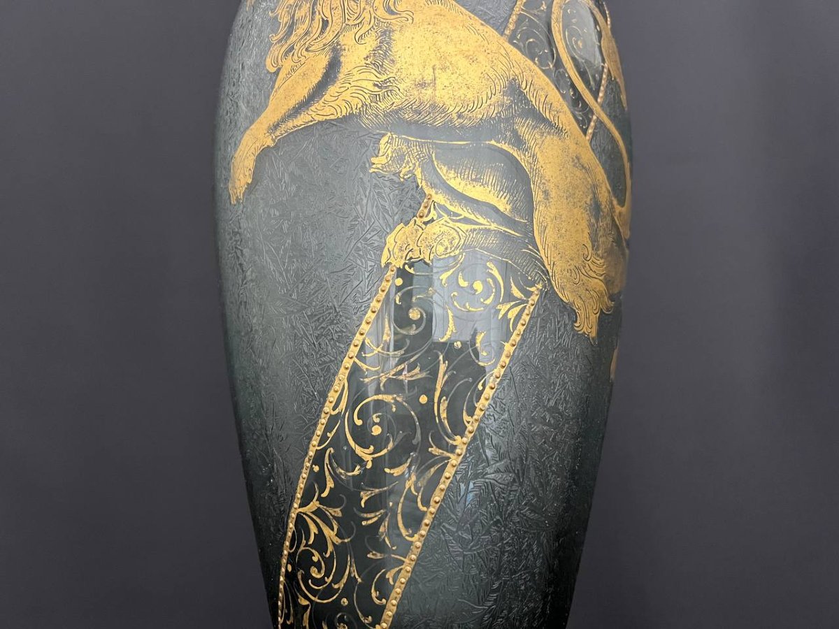 Grand vase balustre en verre gravé et doré-photo-2