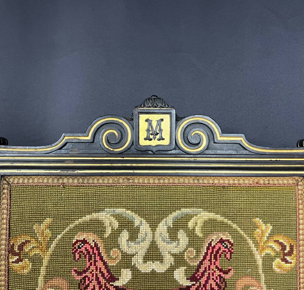 Antique Renaissance-style Four-panel Screen In Embroidered Tapestry-photo-2