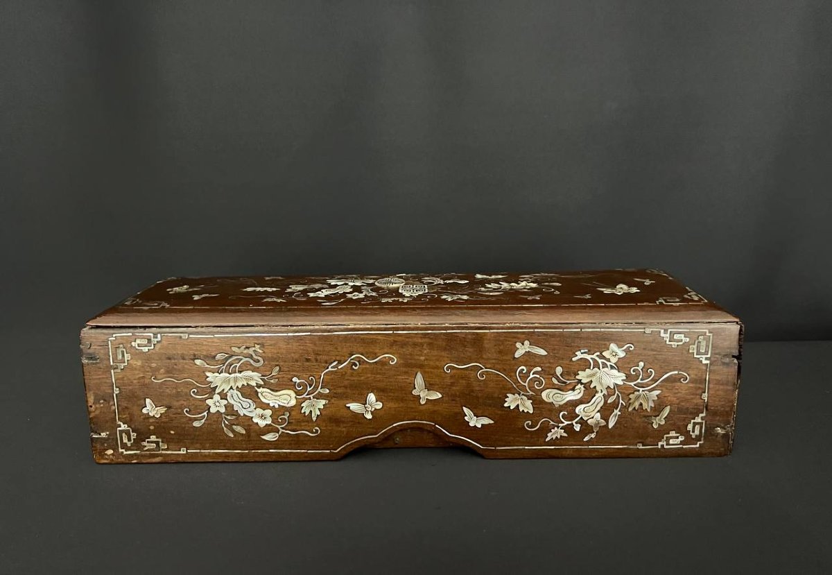 Antique Wooden Box Finely Inlaid With Mother-of-pearl, Indochinese Work-photo-2