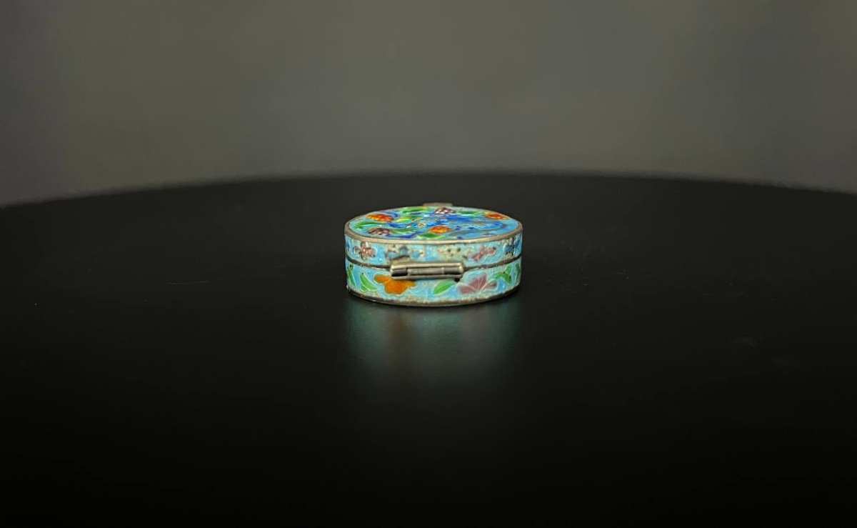 Miniature Cloisonné Enamel Silver Box – Squirrel And Grapes – Late 19th / Early 20th Century-photo-2