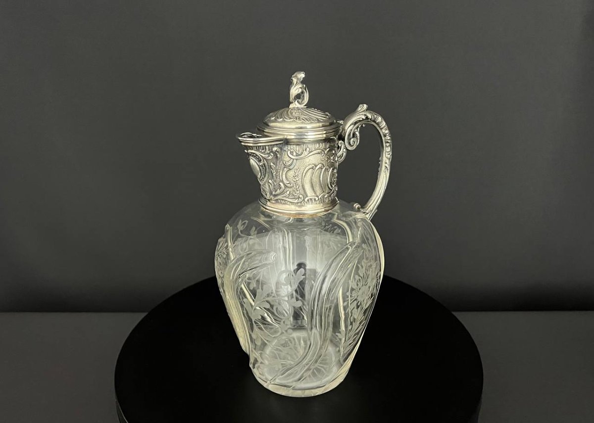 Antique Engraved Crystal Decanter - Victor Sanglier-photo-2