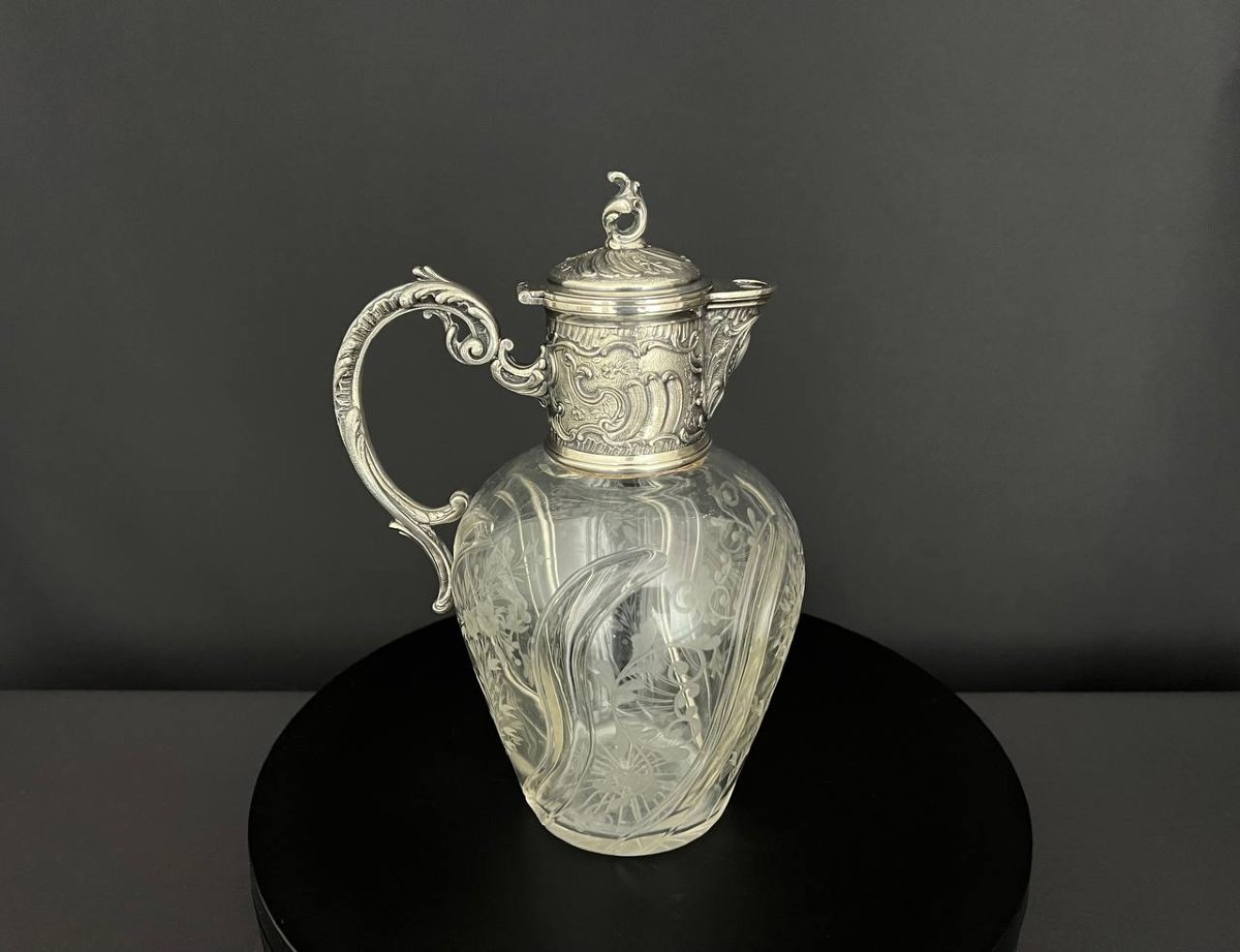 Antique Engraved Crystal Decanter - Victor Sanglier-photo-3