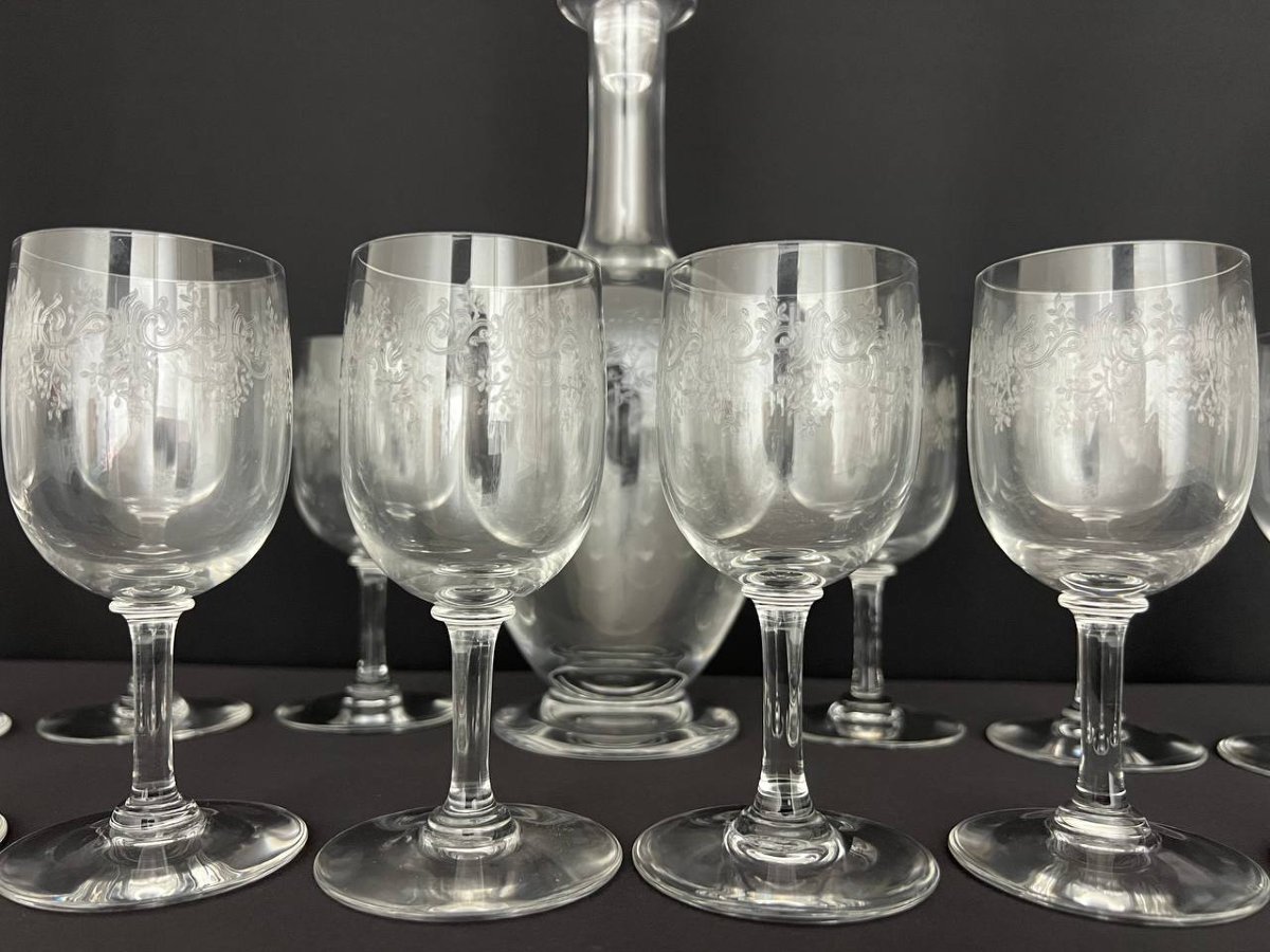 Baccarat “sévigné” Crystal Service - Decanter And 11 Glasses-photo-4