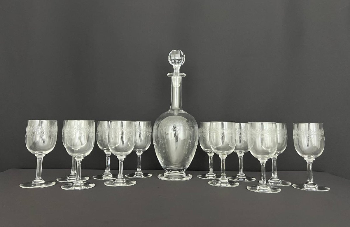 Baccarat “sévigné” Crystal Service - Decanter And 11 Glasses-photo-2