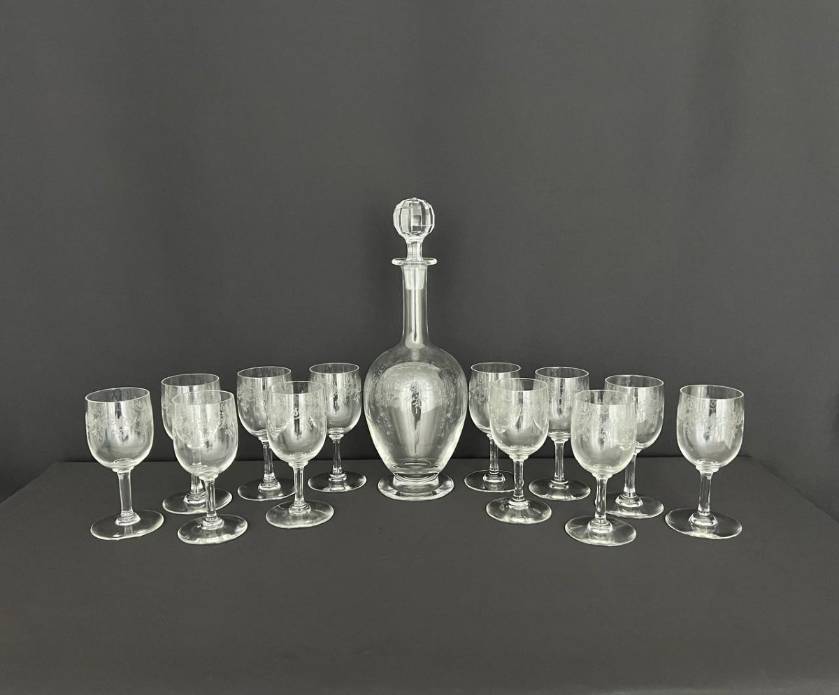 Baccarat “sévigné” Crystal Service - Decanter And 11 Glasses-photo-3