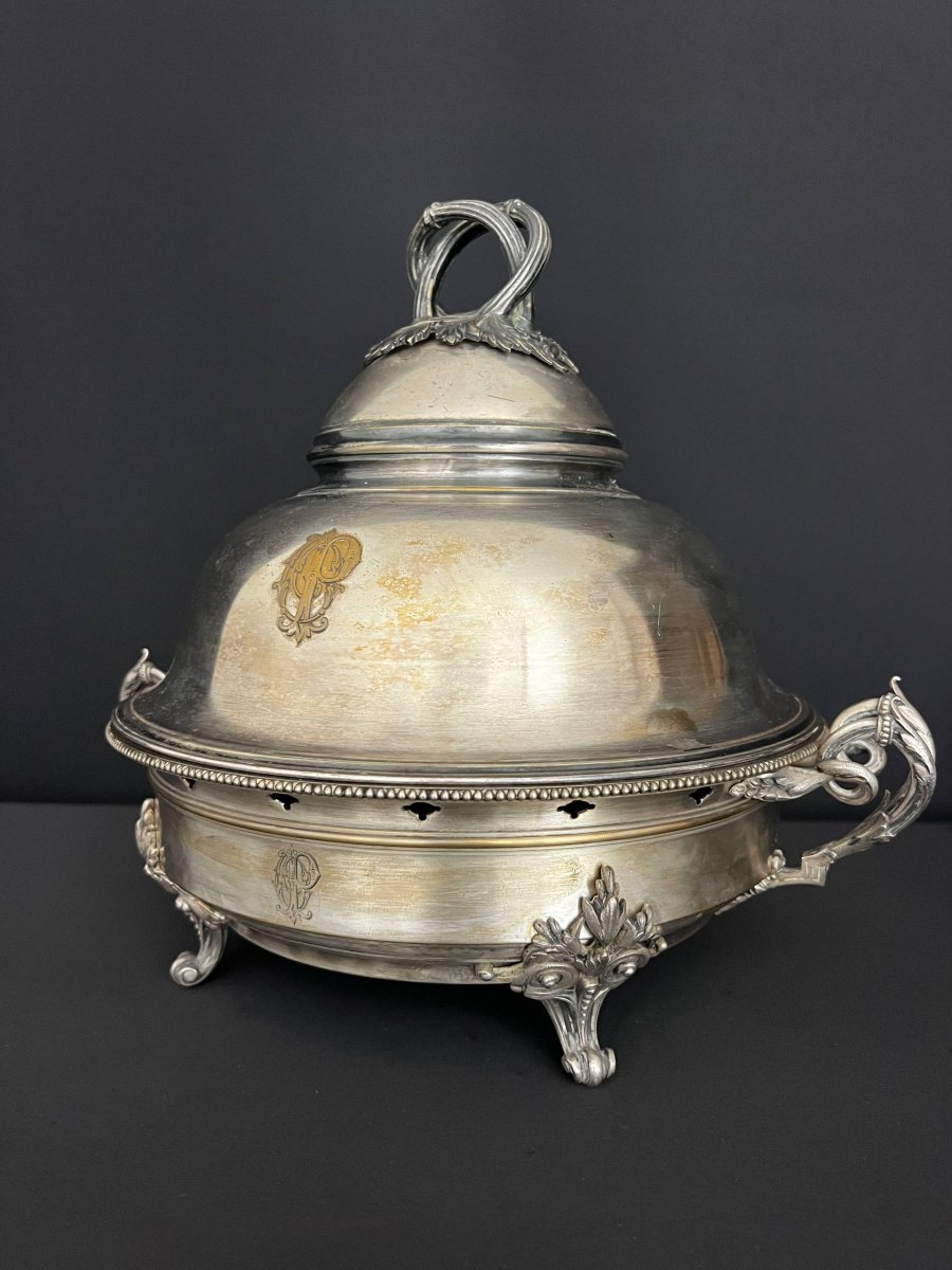 Ancien réchaud de table en métal argenté, fin XIXe siècle-photo-3