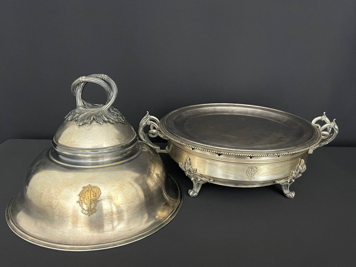 Ancien réchaud de table en métal argenté, fin XIXe siècle-photo-4