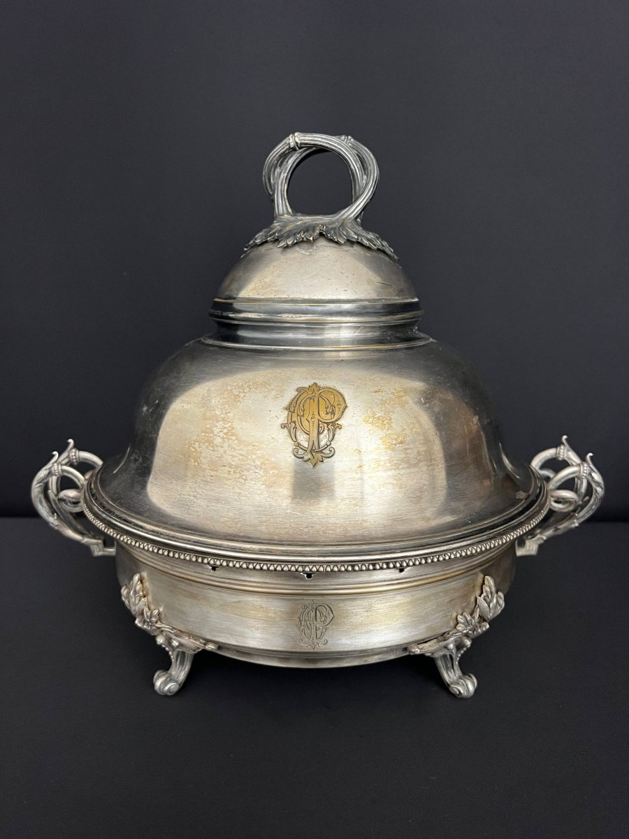 Ancien réchaud de table en métal argenté, fin XIXe siècle-photo-1