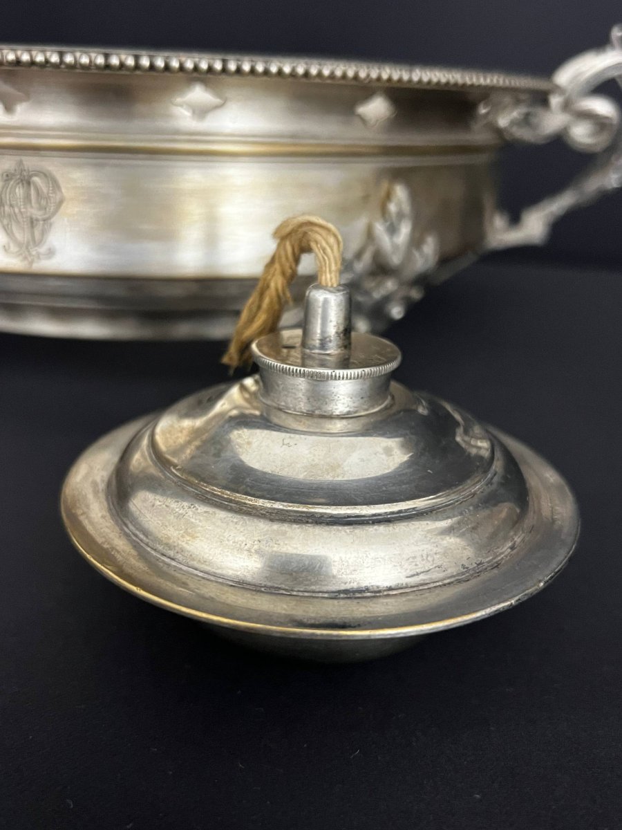 Ancien réchaud de table en métal argenté, fin XIXe siècle-photo-2